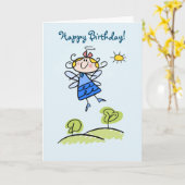 Happy Birthday Whimsical Happy Flying Angel Fairy Karte (Gelbe Blume)