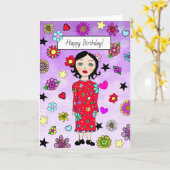 Happy Birthday Whimsical Lady mit Blume Karte (Gelbe Blume)