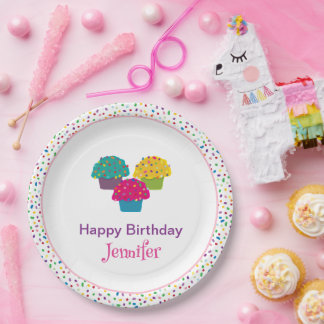 Happy Birthday Whimsical Mattiert Cupcake Pappteller
