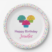 Happy Birthday Whimsical Mattiert Cupcake Pappteller (Vorderseite)