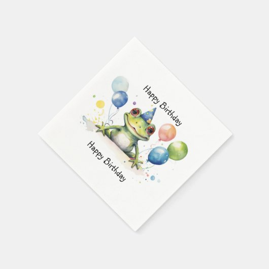 Happy Birthday Whimsical niedlicher Frosch mit Bal Serviette (Ecke)