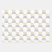 Happy Birthday White Black and Gold Script Name Geschenkpapier Set (Vorderseite 3)