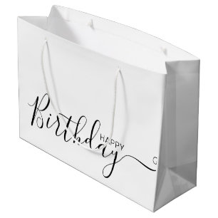 Happy Birthday White Black Elegante Große Geschen Geschenktüte