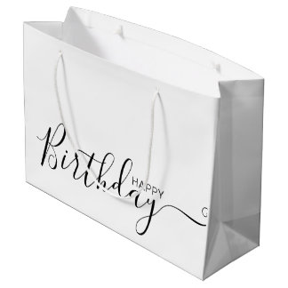 Happy Birthday White Black Elegante Große Geschenk Geschenktüte