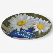 Happy Birthday White Daisy Pappteller (Schrägansicht)