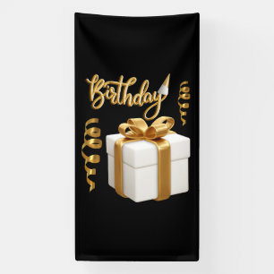 Happy Birthday White Gold 4x8 Vinyl Banner
