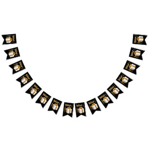 Happy Birthday White Gold Bunting-Flaggenbanner Wimpelkette