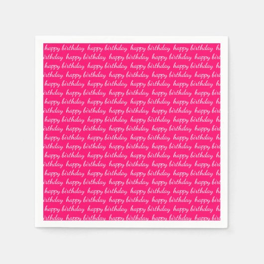 Happy Birthday White Hot Pink Typografy Serviette (Vorderseite)