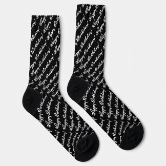 Happy Birthday! White on Black Script Socken