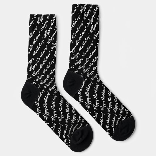 Happy Birthday! White on Black Script Socken (Rechts)