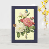 Happy Birthday White Rote Rosen Botanische Kunst Karte (Gelbe Blume)