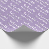 Happy Birthday White Script Name Bale Lila Geschenkpapier (Ecke)