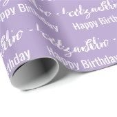 Happy Birthday White Script Name Bale Lila Geschenkpapier (Rolleneckpunkt)