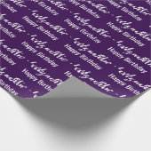 Happy Birthday White Script Name Dark Lila Geschenkpapier (Ecke)