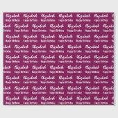 Happy Birthday White Script Name Wine Geschenkpapier (Flach)
