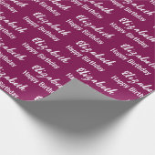 Happy Birthday White Script Name Wine Geschenkpapier (Ecke)