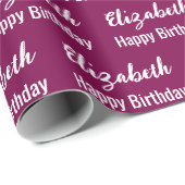 Happy Birthday White Script Name Wine Geschenkpapier (Rolleneckpunkt)