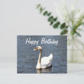 Happy Birthday white swan Postkarte (Stehend Vorderseite)