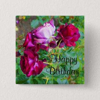 Happy Birthday Wild Blue Yonder Rose #1 Button