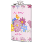 Happy Birthday Wild Blume Garden Birds Muster Flachmann (Links)