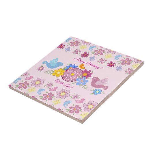 Happy Birthday Wild Blume Garden Birds Muster Fliese (Seite)