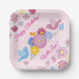 Happy Birthday Wild Blume Garden Birds Muster Pappteller