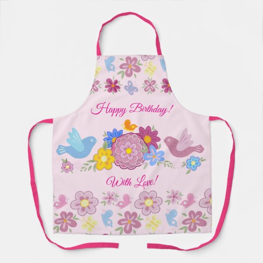 Happy Birthday Wild Blume Garden Birds Muster Schürze (Vorderseite)