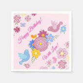 Happy Birthday Wild Blume Garden Birds Muster Serviette (Vorderseite)