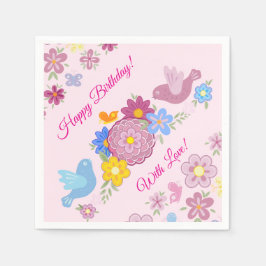 Happy Birthday Wild Blume Garden Birds Muster Serviette