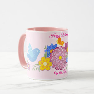 Happy Birthday Wild Blume Garden Birds Muster Tasse