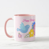 Happy Birthday Wild Blume Garden Birds Muster Tasse (Links)
