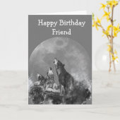 Happy Birthday Wild & Crazy Friend Watercolor Wolf Karte (Gelbe Blume)