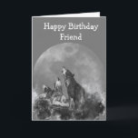 Happy Birthday Wild & Crazy Friend Watercolor Wolf Karte<br><div class="desc">Fröhlicher Geburtstagsfreund für Wild & Crazy mit Aquarellwölfen,  die auf Vollmond heulen</div>