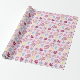 Happy Birthday Wild Flowers Garden Boho Pattern Geschenkpapier