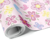 Happy Birthday Wild Flowers Garden Boho Pattern Geschenkpapier (Rolleneckpunkt)