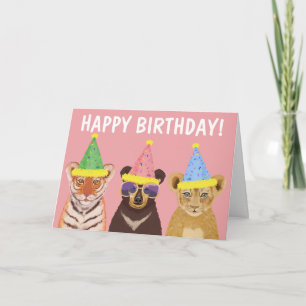 Happy Birthday Wild Party Animals Illustration Karte