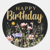 Happy Birthday Wildblume Simple Classic Sticker (Vorderseite)