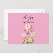 Happy Birthday Wildblumen Pink Postkarte (Vorne/Hinten)