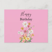 Happy Birthday Wildblumen Pink Postkarte (Vorderseite)