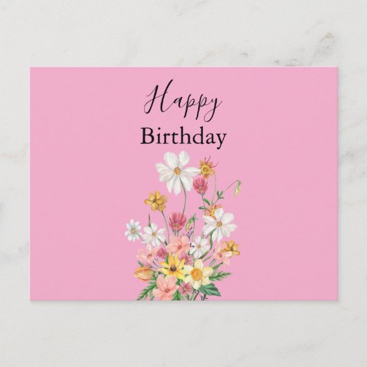 Happy Birthday Wildblumen Pink Postkarte (Vorderseite)