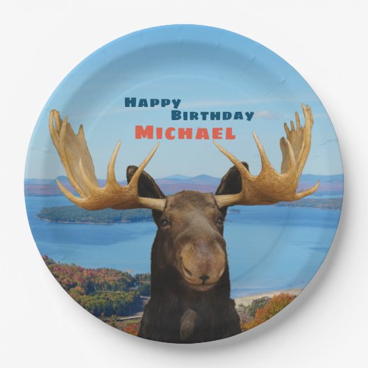Happy Birthday Wildlife Moose Paper Plate Pappteller (Vorderseite)