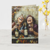 Happy Birthday Wine Bottles Funny Laughing Ladies  Karte (Gelbe Blume)