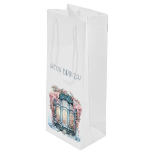 Happy Birthday Winter Blue Pink Viktorianische Fen Geschenktüte Für Weinflaschen
