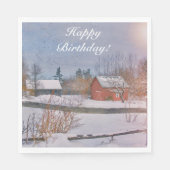 Happy Birthday Winter Farm Szene Serviette (Vorderseite)