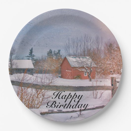 Happy Birthday Winter Scene Pappteller (Vorderseite)