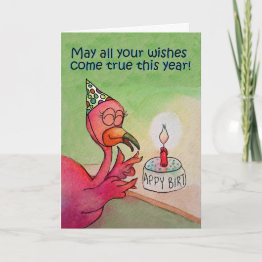 Happy Birthday Wish Whimsical Pink Flamingo Karte (Vorderseite)
