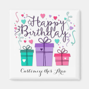 "Happy Birthday with Geschenkboxen" Anpassen Magnet