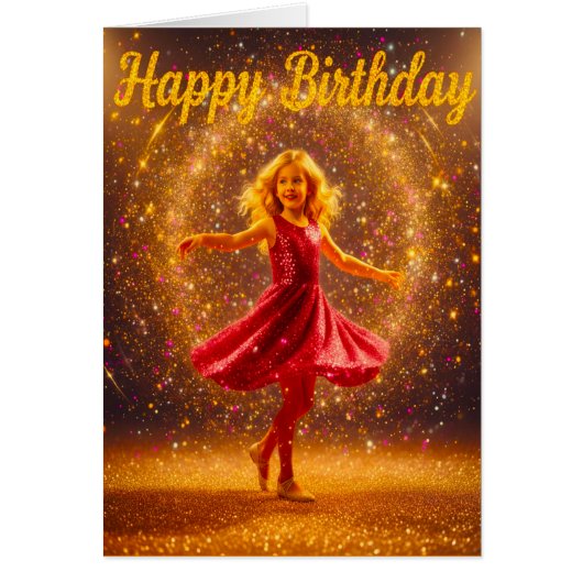Happy Birthday with young dancing girl and glitter (Vorne)