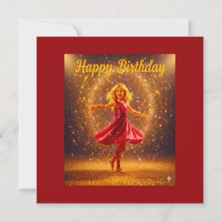 Happy Birthday with young dancing girl and glitter Einladung