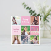 Happy Birthday Womens Foto Collage Custom Pink Karte (Stehend Vorderseite)